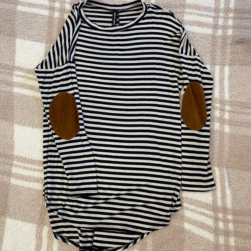 Navy and cream tunic with elbow patches